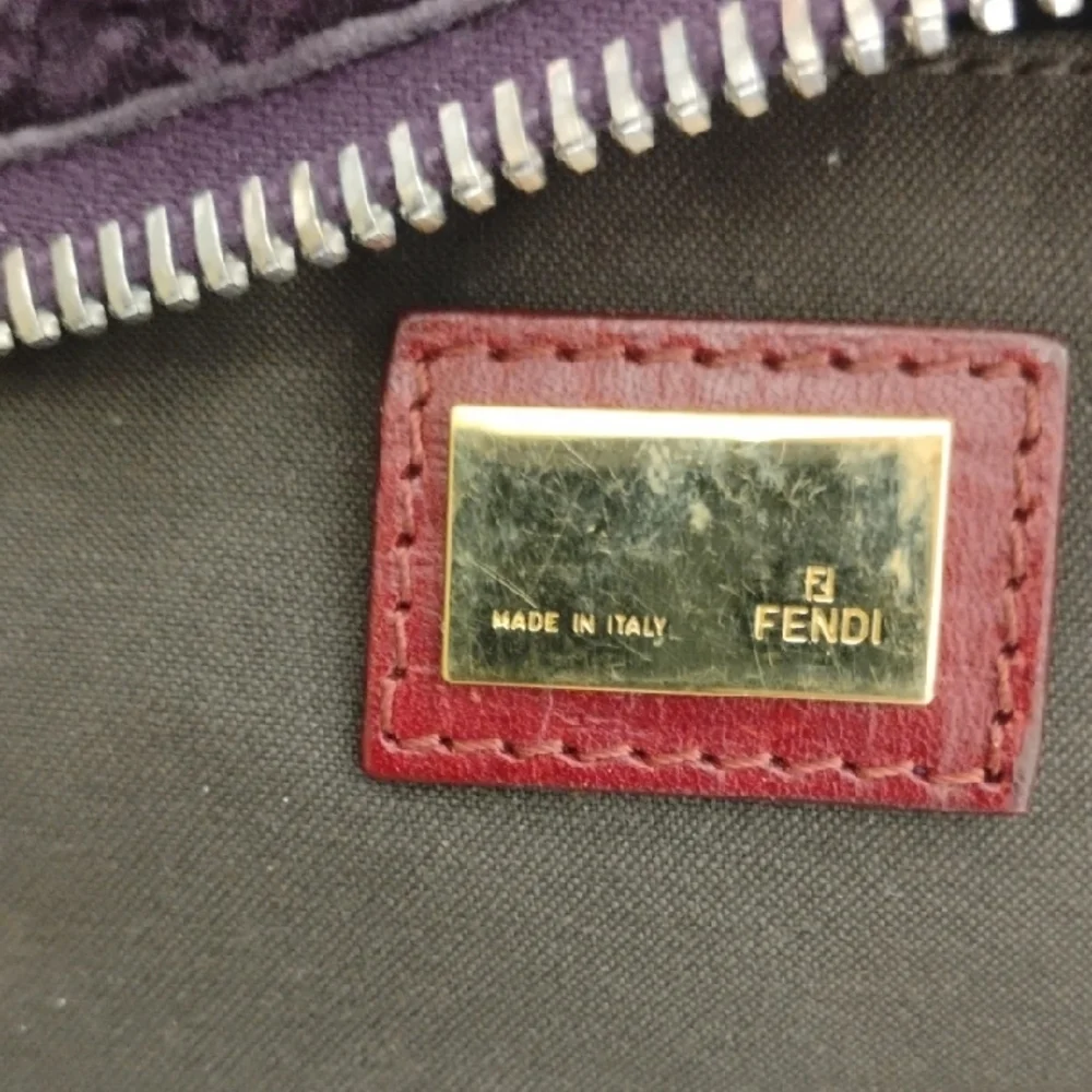 SALE! Fendi Zucchino Canvas Leather Purple/Red Color Combination 2Way & Dust Bag - Picture 13 of 16